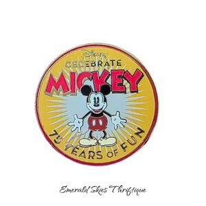 Celebrating 75 years of fun Mickey mouse round trading pin. Free ship